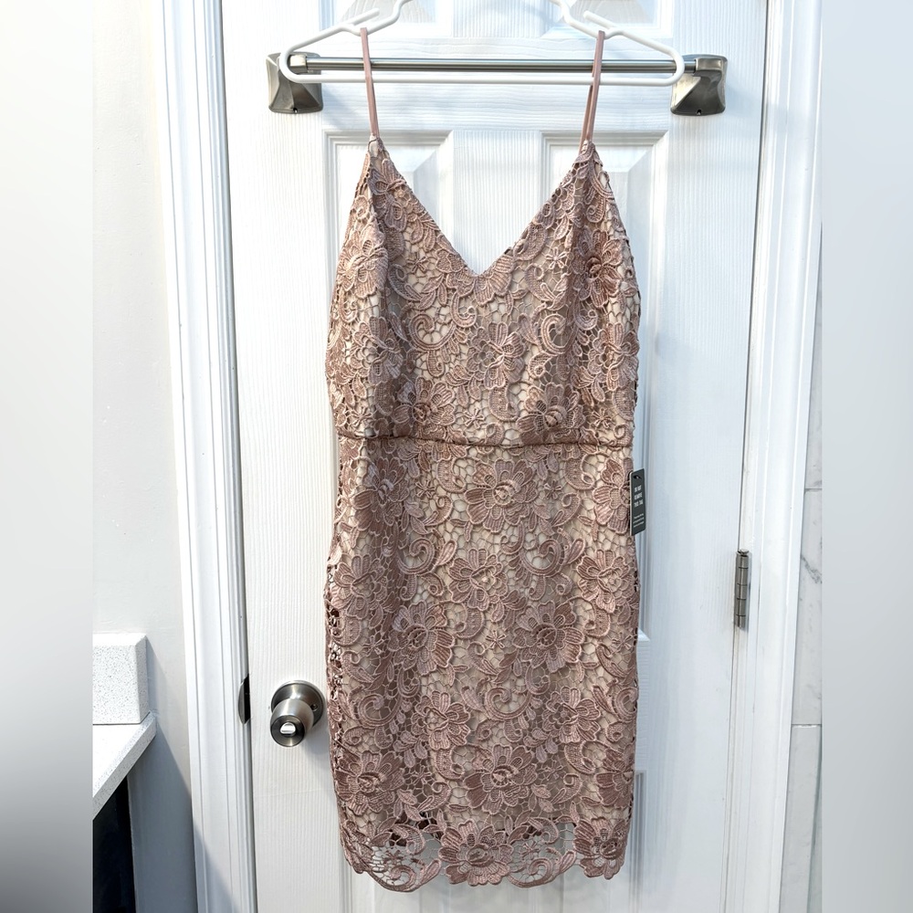Express Floral Lace Mini Dress in Light Pink